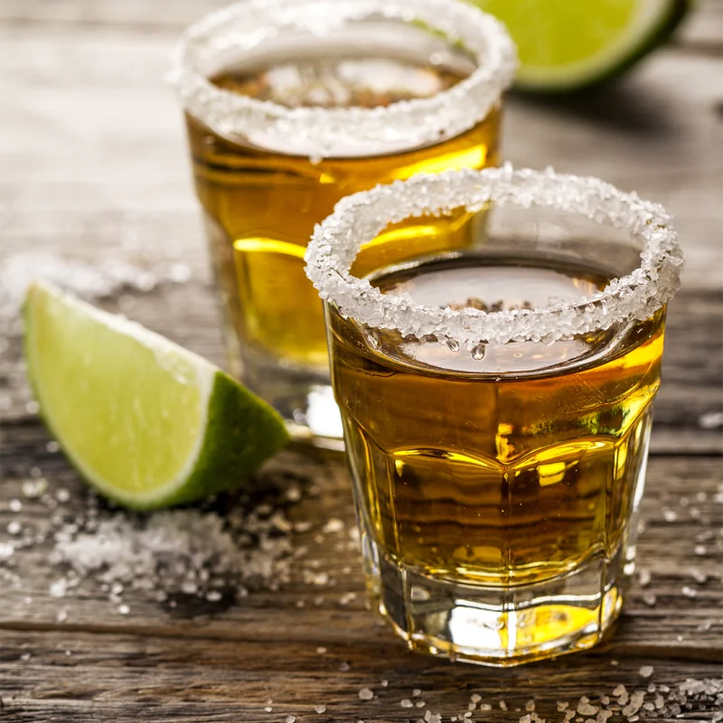 Tasty Alcohol Drink Cocktail Tequila With Lime Salt Vibrant Wooden Table Background Closeup